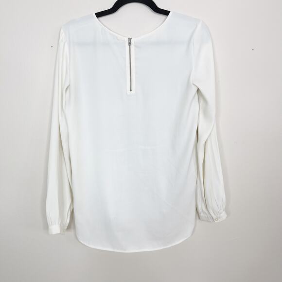 LOFT XSmall XS Cream Gray Tweed Front Mixed Media Long Sleeve Blouse Top Scoop - Picture 2 of 9